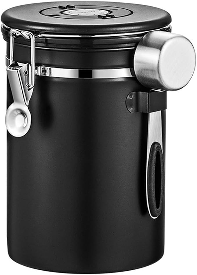 1200/1500/1800/2800ML Large Capacity Coffee Bean Vacuum Storage Container - Food-Grade Stainless Steel Airtight Canister With One-Way Air Valve For Grains, Tea, Nuts & Coffee Grounds(Black,Medium)