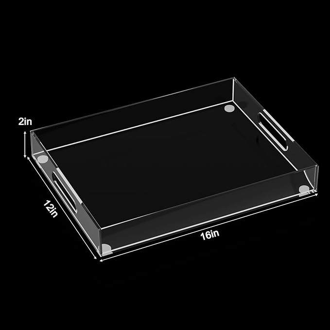 16x12 Inch Clear Acrylic Serving Tray for Display and Organizing A Decorative Tray with Handle Easy to Carry Use Kitchen Serving Trays Bathtub Tray Living Room Storage Tray Life Storage Tray