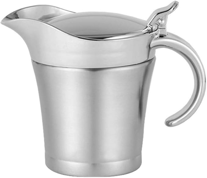 Double Insulated Gravy Boat - Stainless Steel Sauce Jug with Hinged Lid Hinged Lid Ideal for Gravy or Cream at Thanksgiving (750ML/26 OZ)