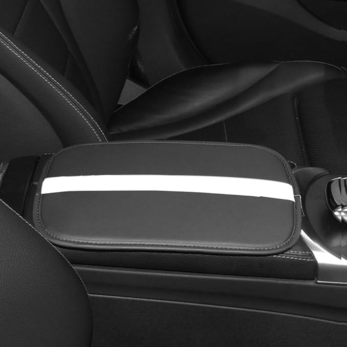 Car Armrest Seat Box Mat, PU Leather Center Console Cover, Universal Waterproof Car Interior Accessories, Arm Rest Box Protector Cushion Pad for Most Vehicle (White)