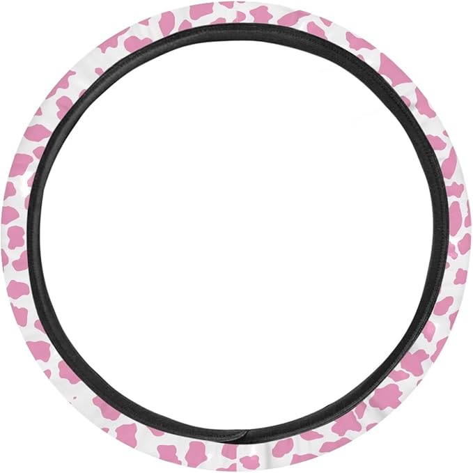 Universal Non-Slip Steering Wheel Cover, 15-inch Polyester Material Driving Accessories, Adjustable for Car and Truck(Pink White Cow Print)