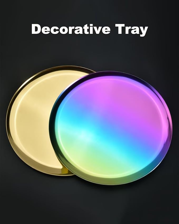 Serving Trays 7.9in Stainless Steel Decorative Tray Round Light Gold Tray for Kitchen Wedding Party Coffee Table