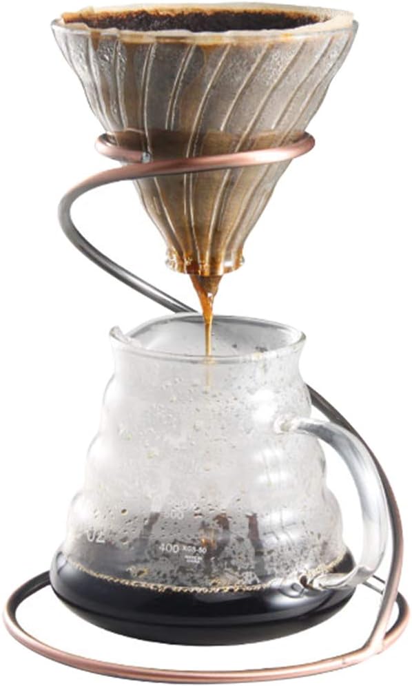 Reusable Metal Pour Over Coffee Dripper Stand（Bronze） Circinate Shaped with Drip Pot and Coffee Filter Dripper