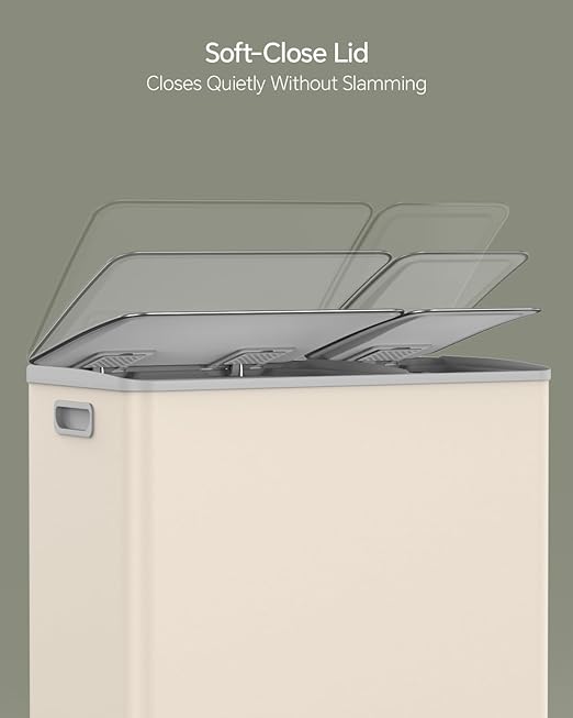 Lovewind Dual Trash and Recycling Bins for Kitchen, 13+6 Gallon Stainless Steel Garbage and Recycle Bin Combo for Large Families, Dual Trash Can with Soft Close Lid & Magnetic Stickers, Apricot