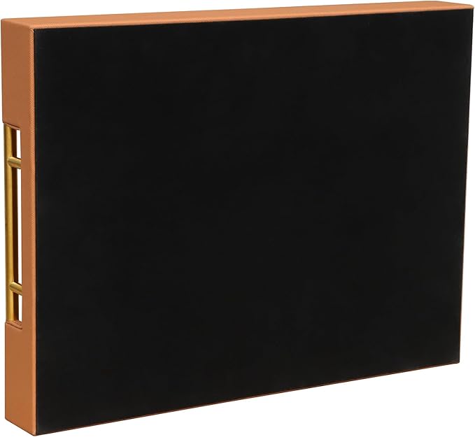 HofferRuffer Faux Leather Serving Tray with Gold Metal Handles, Stylish Decorative Tray Organizer for Coffee Table, Ottoman, Home Decor and Serving (Camel, 16.2" x 12.2" x 2")