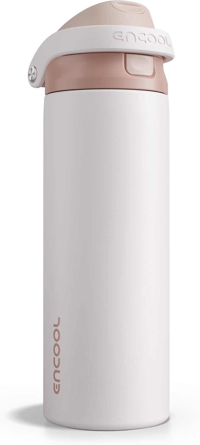 ENCOOL Leakproof Insulated Water Bottle with Straw Dual-Sip Water Bottle Bag-Safe Design for Work, Commute & Gym – Keeps Drinks Cold All Day, 24 oz, Coffee White