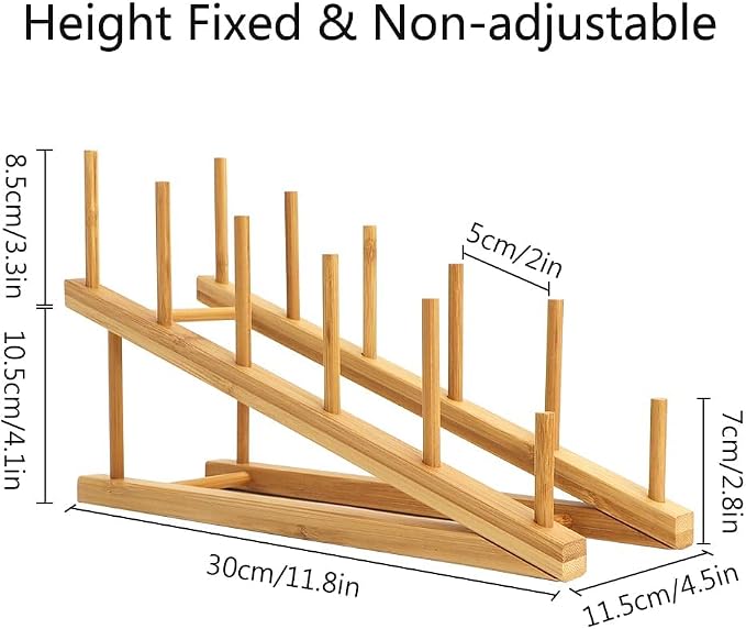 6 Pack Dish Rack Bamboo Drying Rack Wooden Plate Dish Rack Cabinet Organizer Kitchen Pot Lid Stand for Dish, Plate, Cup, Bowl, Cutting Board