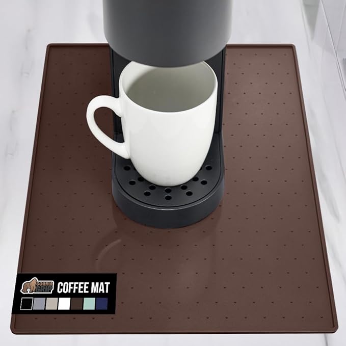GORILLA GRIP Silicone Coffee Mat, Espresso Machine Bar Accessories, Keep Kitchen Counters Clean, Stays in Place, Waterproof and Heat Resistant Dish Drying Mats, Home Decor Essentials, 10x14, Brown