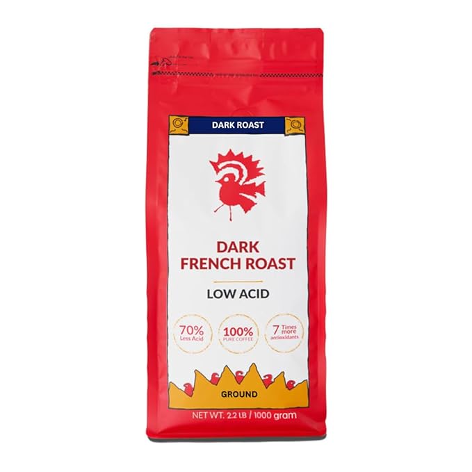 Puroast Low Acid Coffee Ground | French Roast Ground | Dark Roast | High Antioxidants & High pH |No Bitter Aftertaste | Reduced Heartburn & GERD | Suitable for Cold Brew - 2.2 LB