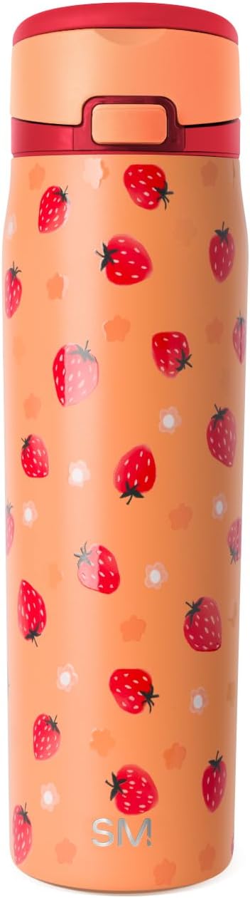 Simple Modern Mesa Loop Water Bottle with Covered Straw and Handle | 24oz Cup Holder Friendly Insulated Stainless Steel Bottles for Travel, Sports and School | Strawberry Fields