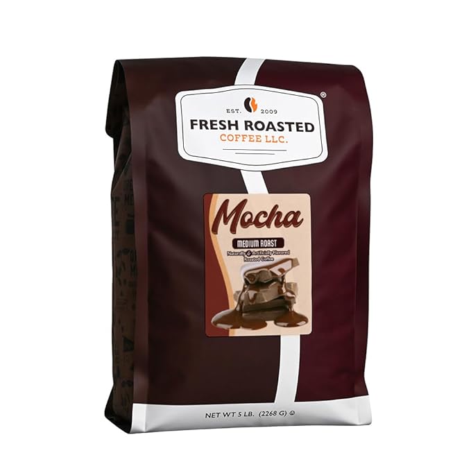 Fresh Roasted Coffee, Mocha Flavored Coffee, 5 lb (80 oz), Medium Roast, Kosher, Ground