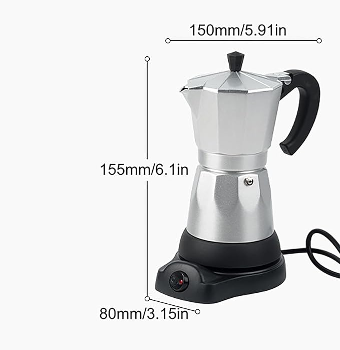 Electric Moka Pot, Aluminum Espresso Coffee Pot, 6 Cup Italian Coffee Maker with Detachable Base, Portable Electric Coffee Maker for Home & Travel