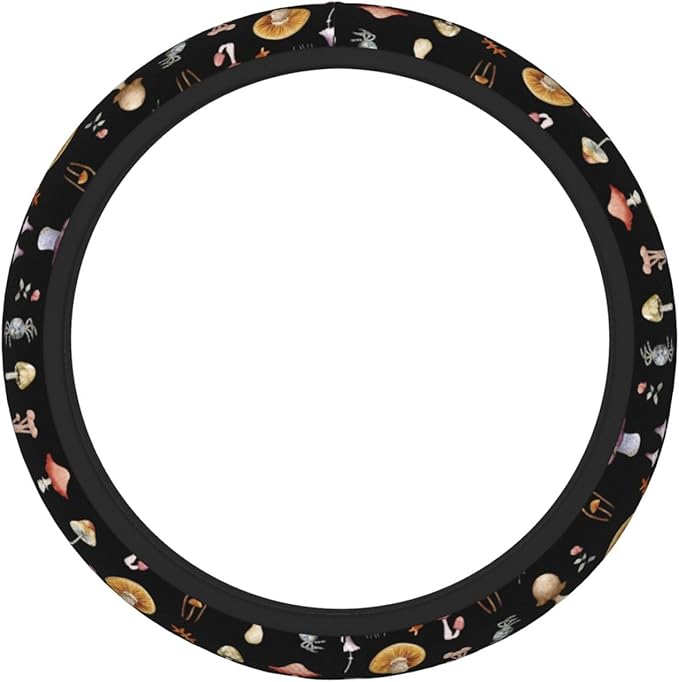 Retro Mushrooms Steering Wheel Cover for Women Men Girls, Car Accessories Decor Thickened Anti-Slip Auto Steering Wheel Covers Protector Universal Fit 15 Inch for Cars, Truck, SUV