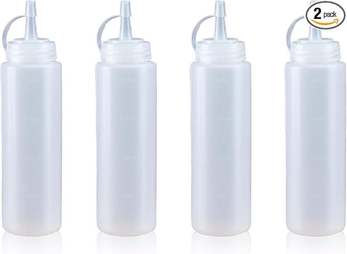 Squeeze Bottles for Sauces,Leak-Proof Condiment Dispenser, BPA-Free Kitchen Restaurant Squeeze Bottle Set with Wide Mouth for Ketchup, Mustard,Syrup,Dressings (White, 4Pack-8oz(200ml))