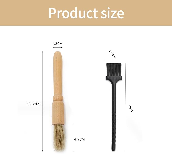 2 Pack Coffee Grinder Cleaning Brush Heavy Wood Handle Natural Bristles Dusting Espresso Brush and Nylon Espresso Machine Brush Burr Grinder Cleaner for Toaster Pollen Pot Barista Kit Tool