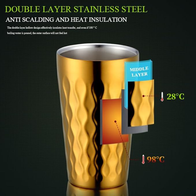 10oz Stainless Steel Cup Set, 6Pcs Double Wall Metal Cup，Vacuum Stackable Insulated Portable Drinking Tumblers Unbreakable Glasses，for Home Outdoor Restaurant (Rose Gold)