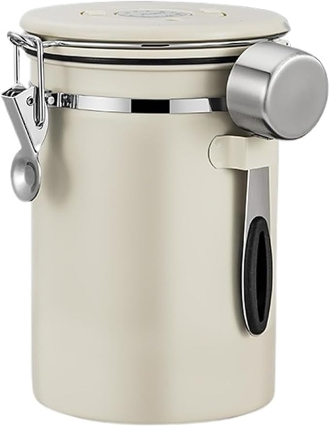 1200/1500/1800/2800ML Large Capacity Coffee Bean Vacuum Storage Container - Food-Grade Stainless Steel Airtight Canister With One-Way Air Valve For Grains, Tea, Nuts & Coffee Grounds(Beige,Large)