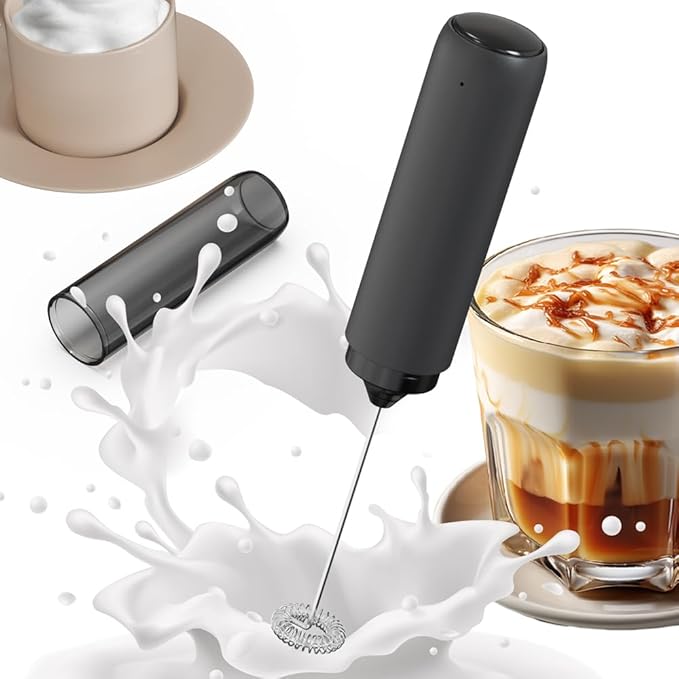 Electric Milk Frother Handheld, USB Rechargeable Portable Whisk, Stainless Steel Foam Maker for Coffee, Latte, Matcha, Home and Travel