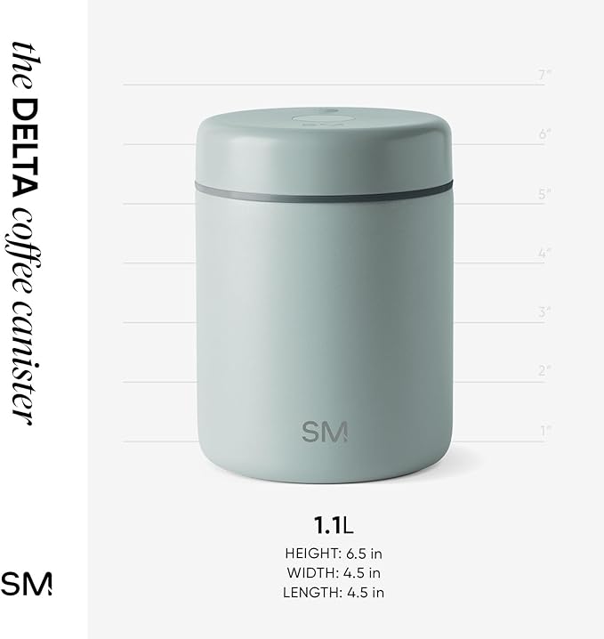 Simple Modern Delta Coffee Canister | Airtight Vacuum Seal with Auto-Reseal Technology | Ceramic Lined Stainless Steel Container for Coffee Grounds, Beans, Tea | 1.1L, Sea Glass Sage