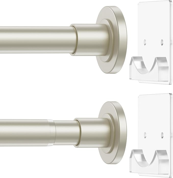 CorkLatta Nickel Shower Curtain Rod,1 Inch Diameter Stainless Steel Adjustable Spring Tension Rods 32 to 80",with Holders,Anti-Slip,Curtain Rods No Drilling(1 Pack)