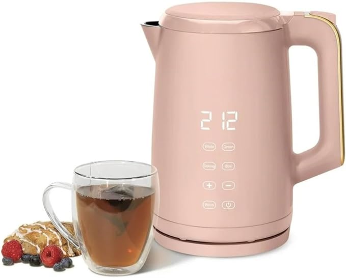 Electric Gooseneck Kettle 1 Liter 1200W, Stainless Steel, Pour Over Coffee Tea, Auto Shut-Off, 360° Cordless Power Base (Rose 1.7L)