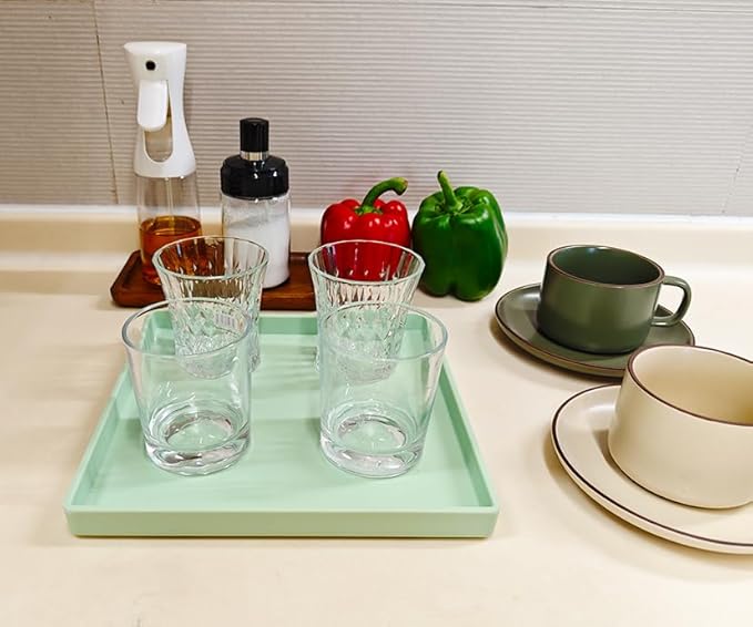 Small Square Tray (9 inch) 3 Pack, Durable Green Tray for Desserts & Organization, Lightweight for Coffee, Drinks, Party, Seasoning, Perfume and Display.