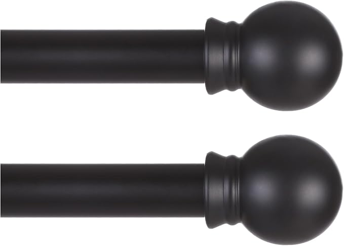 Thestoa 2 pack Black Curtain Rods for Windows 48 to 92 inch, Adjusts Length by Splicing, 5/8" Diameter Matte Black Small Curtain Rods for Bedroom, Living Room, Kitchen, Outdoor, Farmhouse