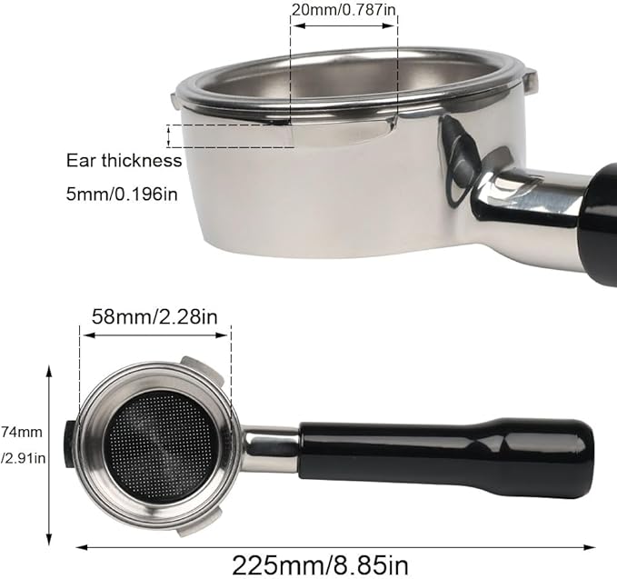 58mm Bottomless Portafilter Compatible with Calphalon Temp IQ/Barsetto Espresso Machines, 3 ears 58mm Portafilter, Filter Basket Included, Stainless Steel Replacement Parts for The Handle