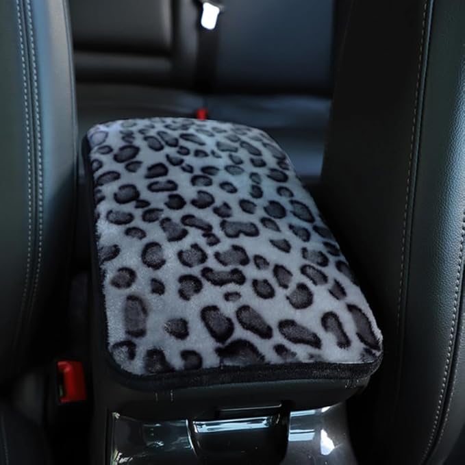 OUNONA Car Center Console Cover Leopard Print Plush Cushion Non-Slip Armrest Pad Soft Protector for SUV Interior Accessories 12.6X7.48 Inches