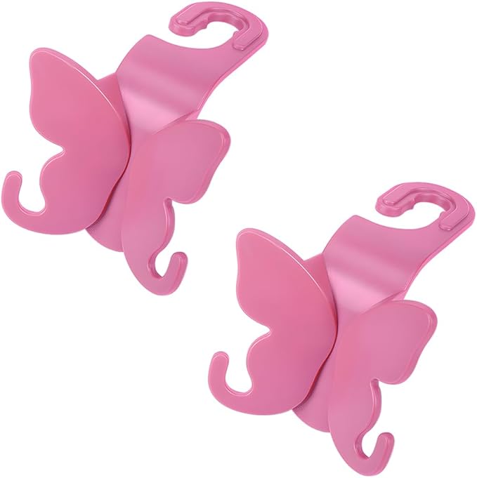 2PCS Car Seat Headrest Hook, Cute Butterfly Backseat Storage Hanger Organizer for Purse Handbag Umbrella, Auto Interior Seat Back Hook Holder Decor, Universal for SUV Truck Van (Rose Red)