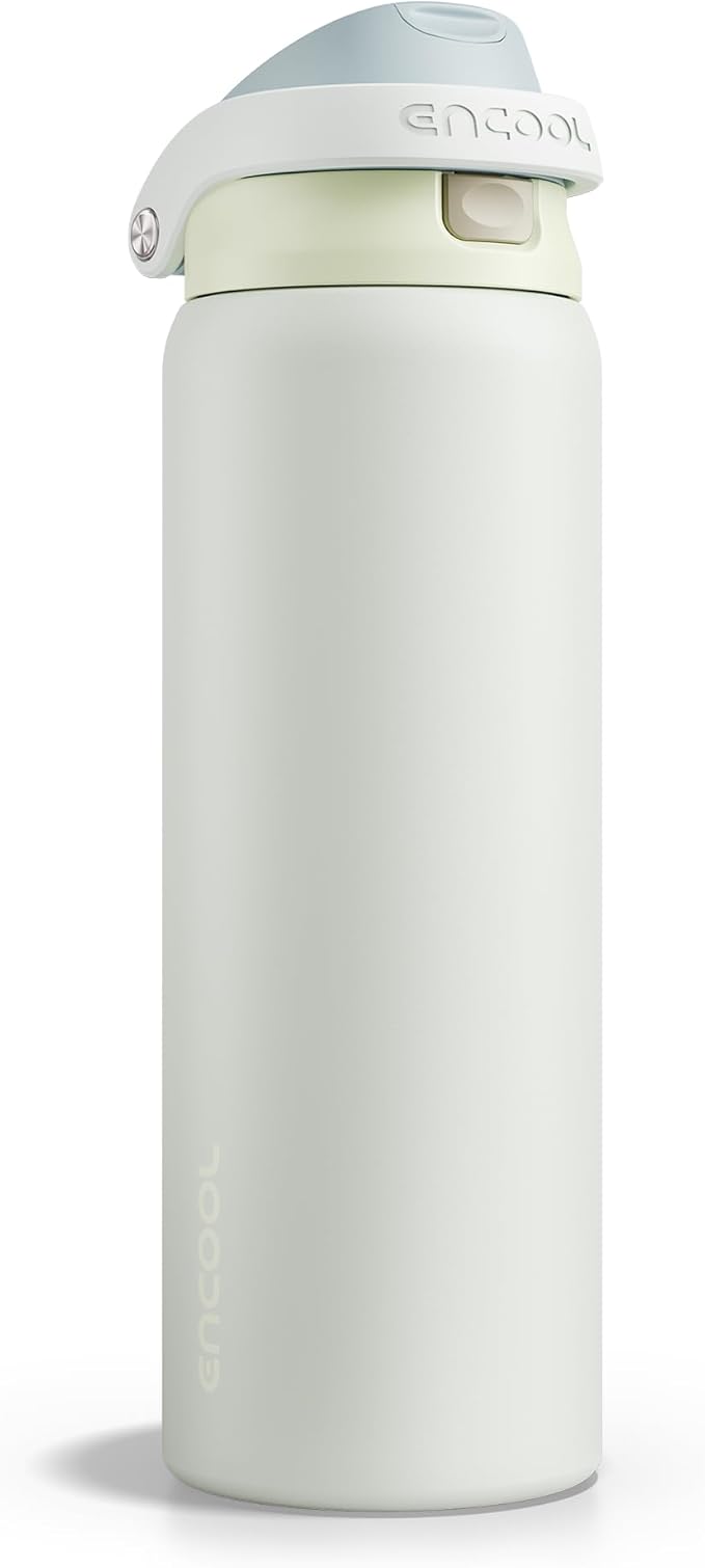 ENCOOL Leakproof Insulated Water Bottle with Straw Dual-Sip Water Bottle Bag-Safe Design for Work, Commute & Gym – Keeps Drinks Cold All Day, 32 oz, Cloud-Hill White