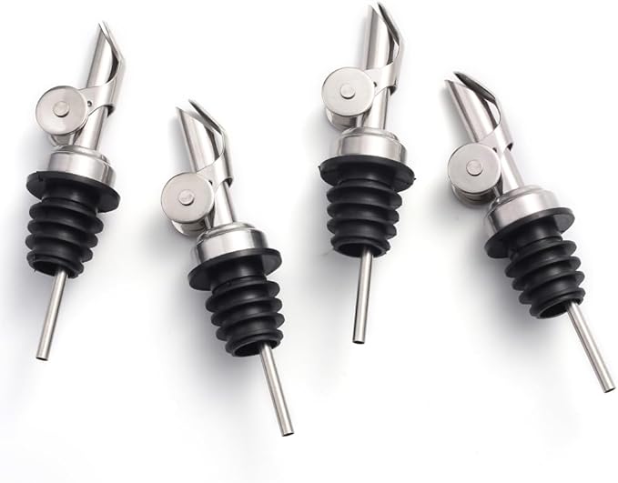 Molimoli Liquor Pour Spout Made of Stainless Steel with Automatic Anti-Oxidation Mechanism, Bottle Pourers for Alcohol, Olive Oil Dispenser Spout, Wine Pourer Spout, Oil Bottle Spout, Silver 4-Pack