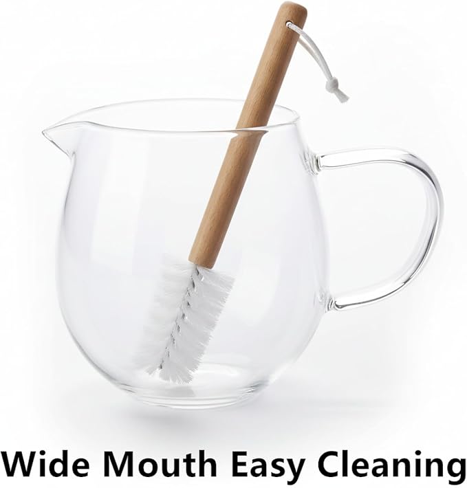 I-MART Small Glass Pitcher 13.5 Ounce Clear Creamer Pitcher with Handle and Spout for Milk Frothing Cold Foam Coffee Bar Espresso Accessories and Daily Pouring