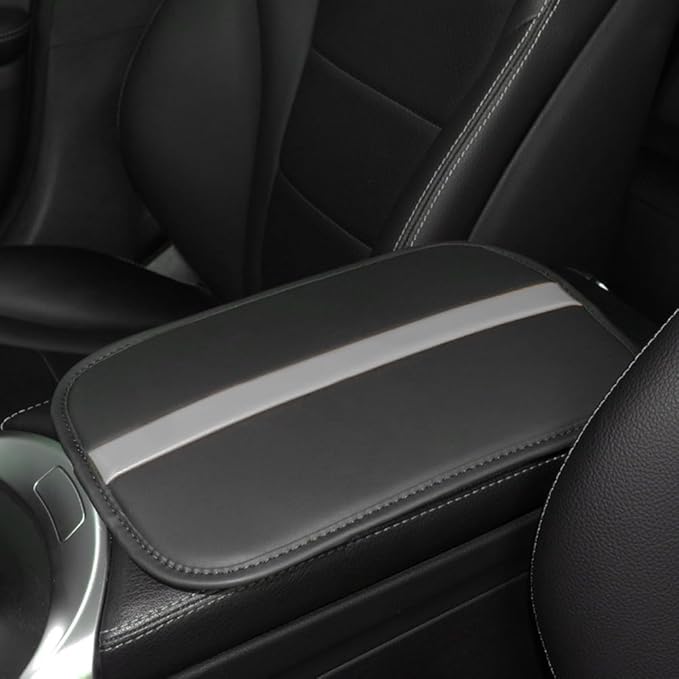 Car Armrest Seat Box Mat, PU Leather Center Console Cover, Universal Waterproof Car Interior Accessories, Arm Rest Box Protector Cushion Pad for Most Vehicle (Grey)