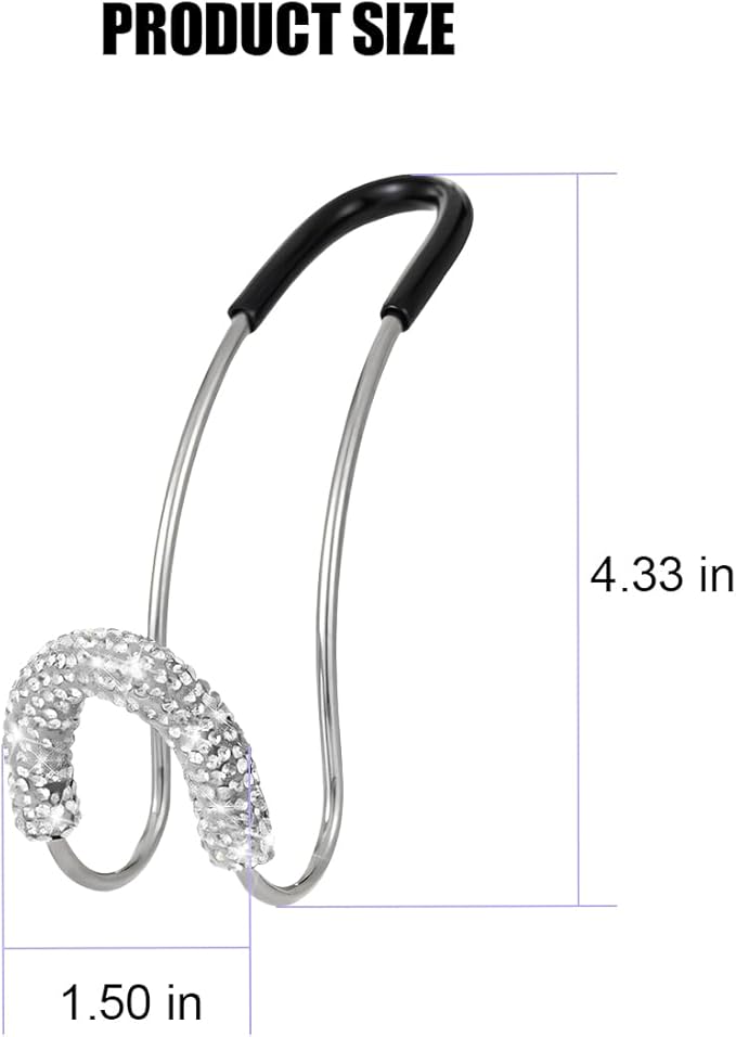 Bling Car Headrest Hook, 2PCS Crystal Rhinestone Vehicle Seat Purse Bag Organizer Hanger, Diamond Automotive Backseat Storage Holder Hook Accessories, Universal for SUV Truck Van (White)