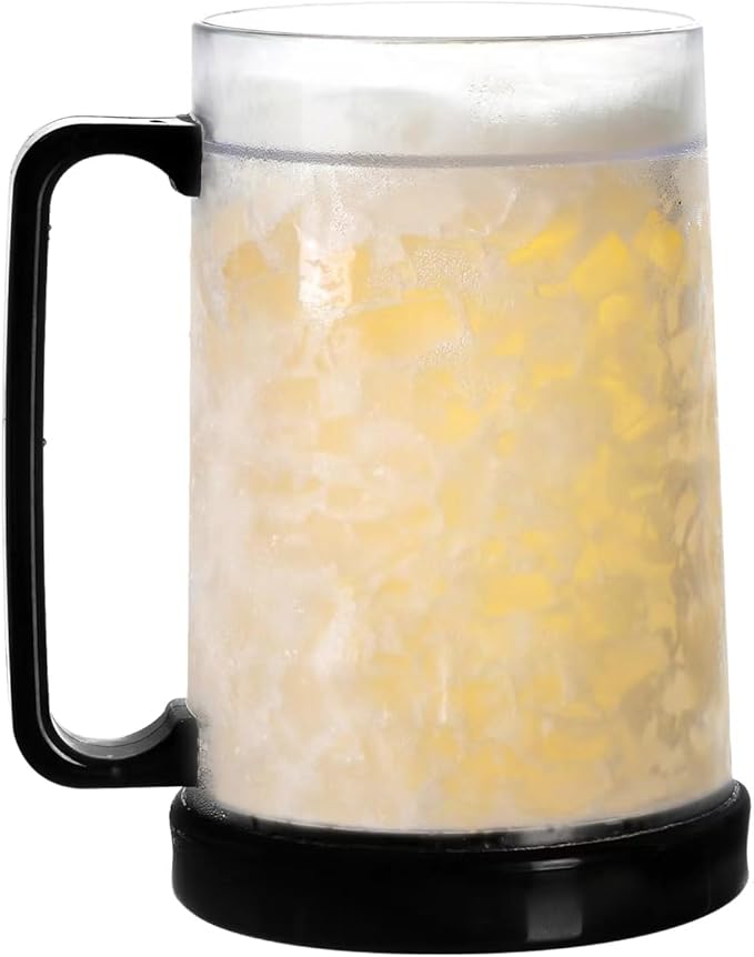 Double Wall Gel Frosty Freezer Ice Mugs Clear 16oz Set of 1 (Black), one, BB000