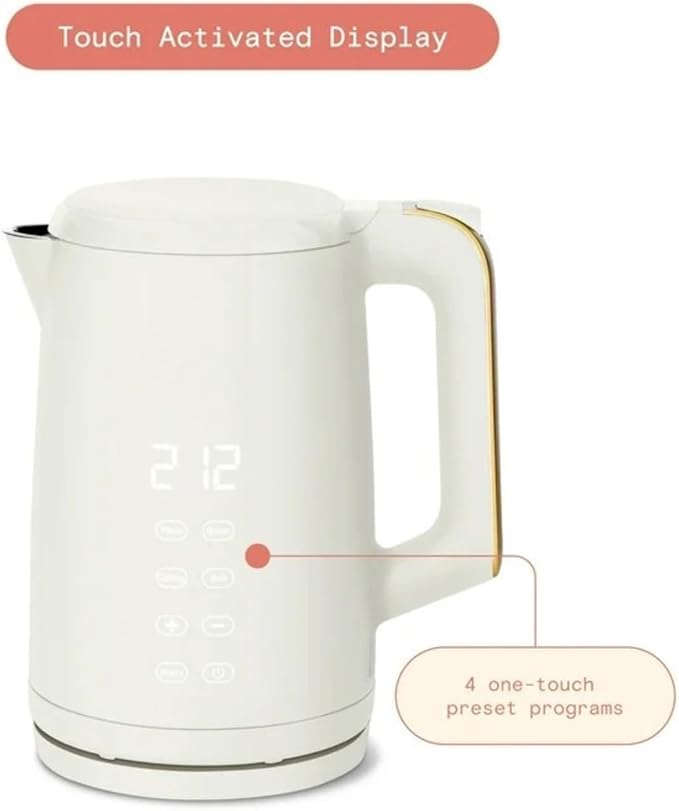 Electric Gooseneck Kettle 1 Liter 1200W, Stainless Steel, Pour Over Coffee Tea, Auto Shut-Off, 360° Cordless Power Base (White 1.7L)