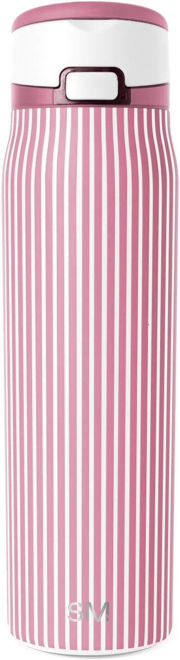 Simple Modern Mesa Loop Water Bottle with Covered Straw and Handle | 30oz Cup Holder Friendly Insulated Stainless Steel Bottles for Travel, Sports and School | Rose Stripes