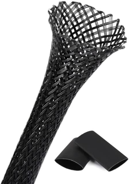 25ft - 1/2 Inch Cable Management Sleeve Protector,Wire Loom PET Expandable Wire Sleeving for Office TV Computer Home Theater Engine Bay Cord Organizer,Protect Cables from Pet Cat Dog Chewing,Black