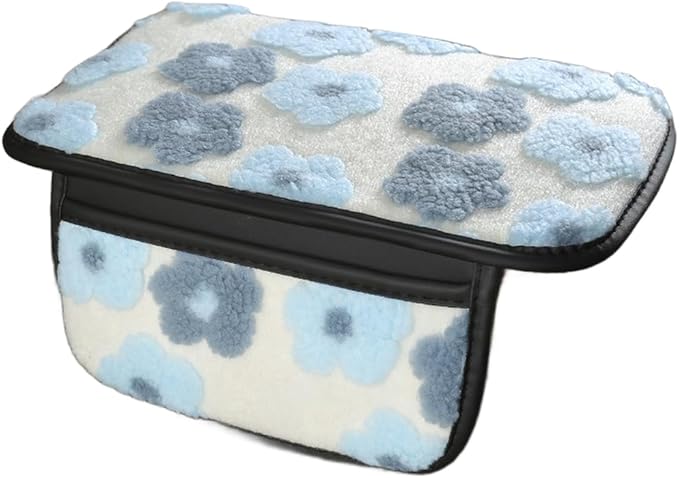 Plush Fleece Car Armrest Cover, Armrest Protection Cover with Side Storage Pockets, Armrest Seat Box Cover, Car Center Console Cushion Pad(blue-Double mouth)