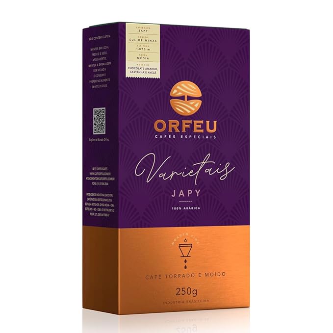 Japy Roasted and Ground Coffee 8.8 oz – Notes of Dark Chocolate, Chestnut and Hazelnut – Striking and Long Finish – Café Orfeu