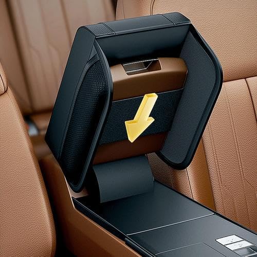 Car Armrest Pad Cover Center Console Lid, Memory Foam Car Armrest Cushion Cover with Storage Organizer, Black Leather, 7x10.6 Inches, Plug-in Installation
