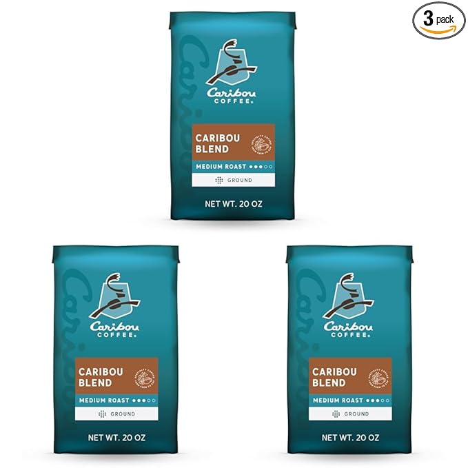 Caribou Coffee,Medium Roast Ground Coffee,100% Arabica-Coffee - Caribou Blend 20 Ounce Bag,(Pack of 3)