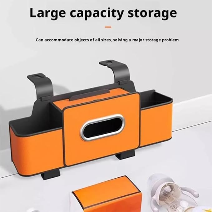 Car Organizer Back Seat, 2026 New 3 In 1 Car Backseat Organizer with Drink Cup Holder Tissue Box, Multifunctional Car Seat Back Storage Box for Hold Phone,Snacks, Drinks, Handbag (Brown)