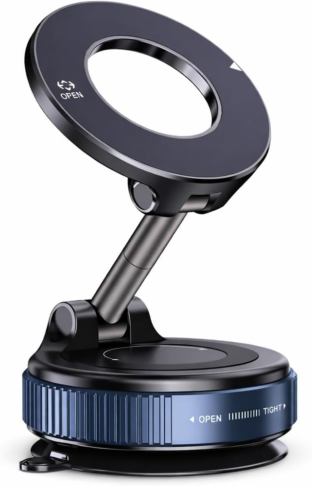MagSafe Compatible Magnetic Car Phone Mount, Vacuum Suction 108+ lbs Strong Hold, 360° Rotation, Dashboard & Windshield Holder for iPhone 12-16 & Android