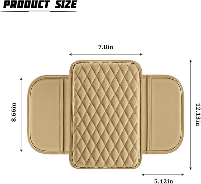 Car Armrest Cushion Pad, Leather Vehicle Center Console Cover with 2 Storage Bags, Non-Slip Automotive Interior Arm Rest Seat Box Cover Accessories, Universal for SUV RV Sedan (Beige)