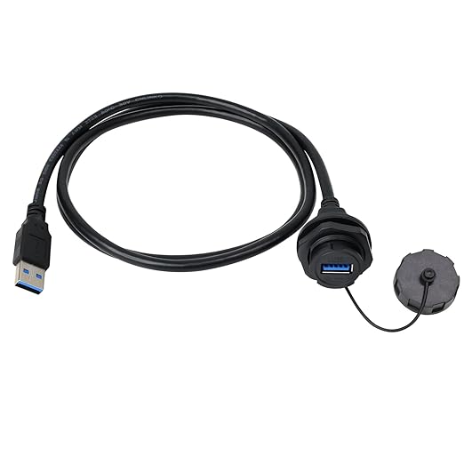 CNLINKO Outdoor USB 3.0 Receptacle Socket with 0.3M Cable Connector Type A Panel Mount Industrial Waterproof IP67 Data Power Transmission