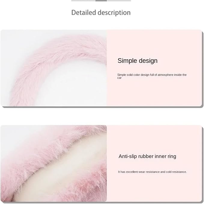Car Steering Wheel Cover Handlebar Cover for Girls Winter Plush Warm Non-Slip Simple Women's Pink Handlebar Cover(Plush Simple Pink)