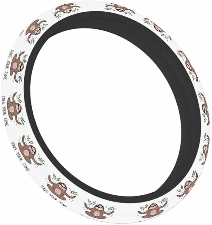 Sloth Elastic Steering Wheel Cover Cute and Green Leaves Steering Wheel Cover Anti Slip Protective Case Universal Stretch Steering Protector