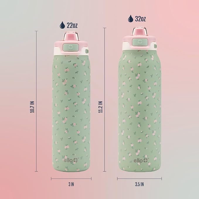 Ello Pop & Fill Insulated Stainless Steel Water Bottle with Quick Fill Lid, Leakproof Locking, Sip or Chug Spout, BPA-Free, Double Wall Vacuum Insulated for Sports, Travel & School- 22oz / 32oz / 40oz